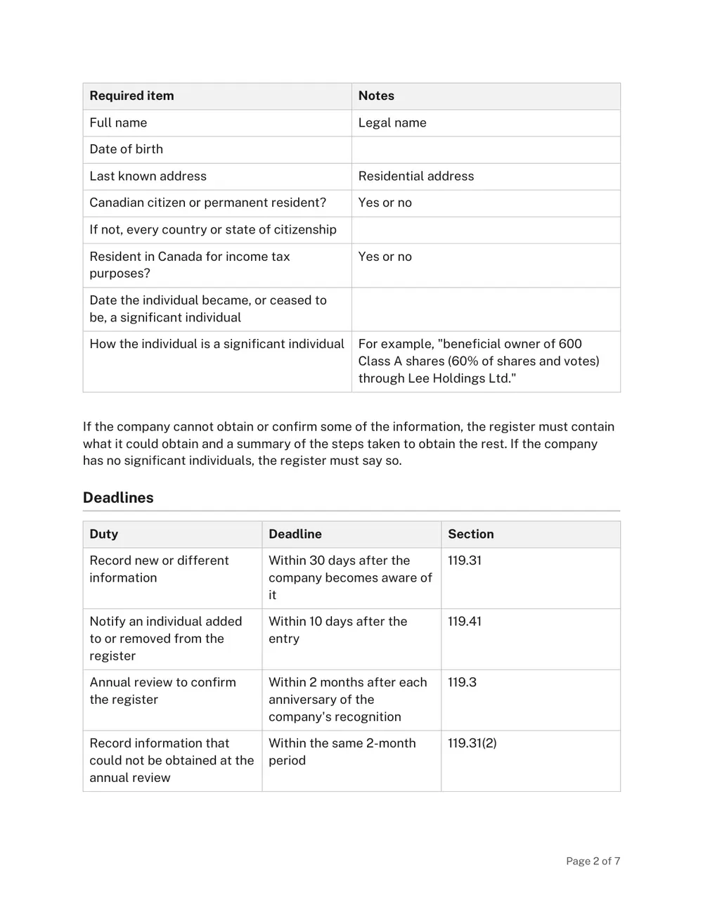 Page 2 of the BC Transparency Register Template