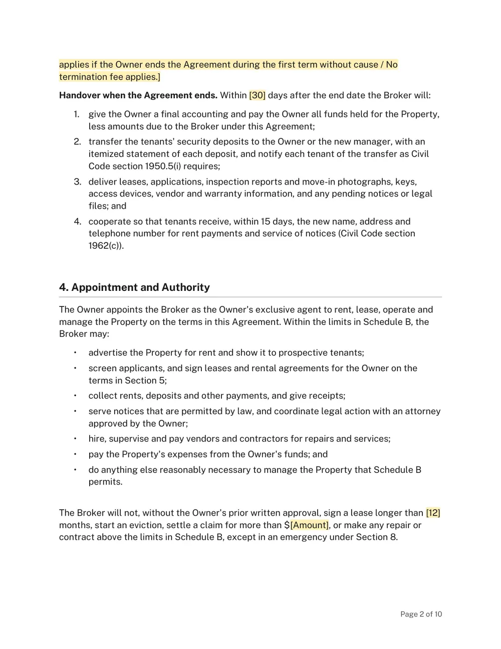 Page 2 of the California Property Management Agreement