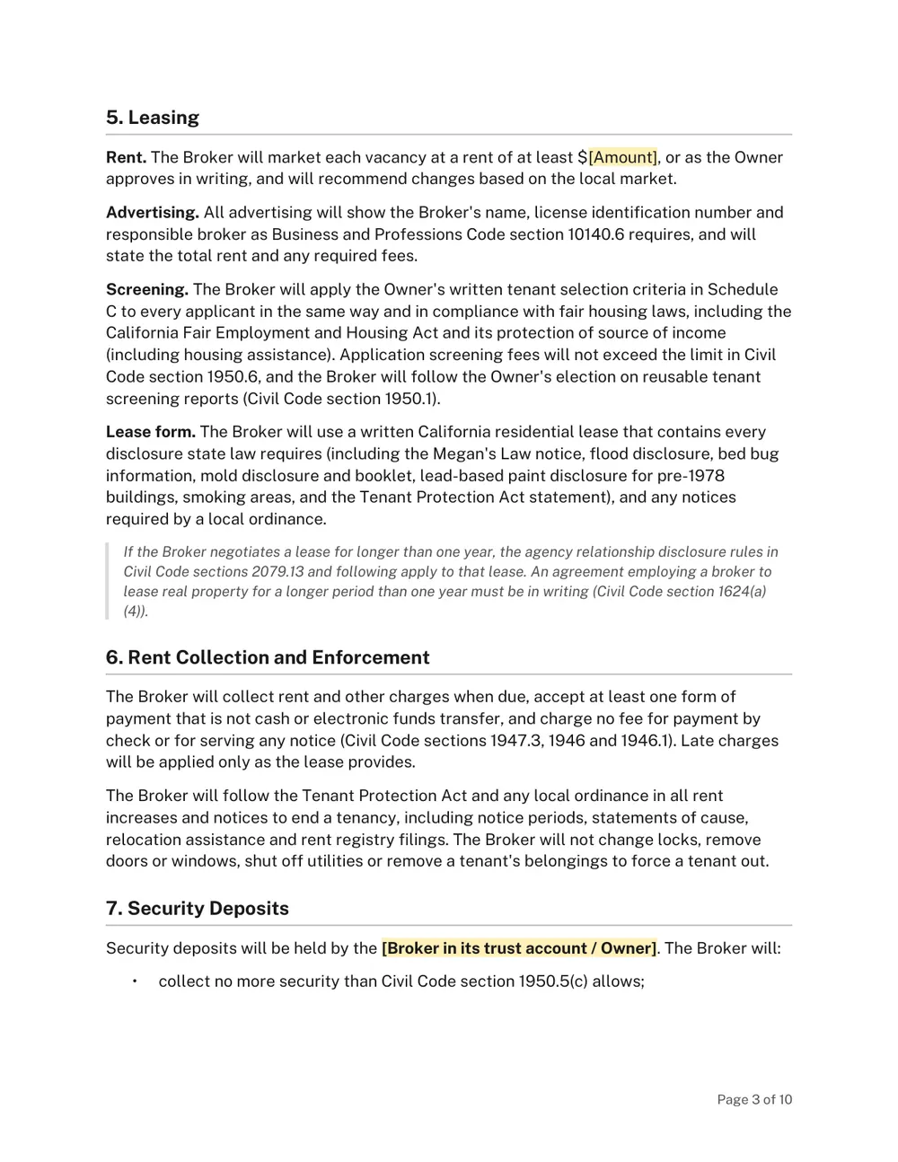 Page 3 of the California Property Management Agreement