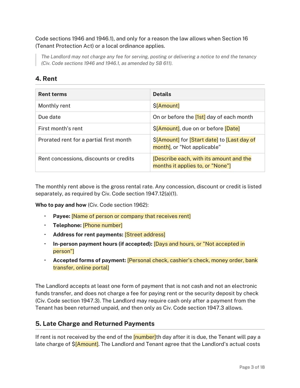 Page 3 of the California Residential Lease Agreement