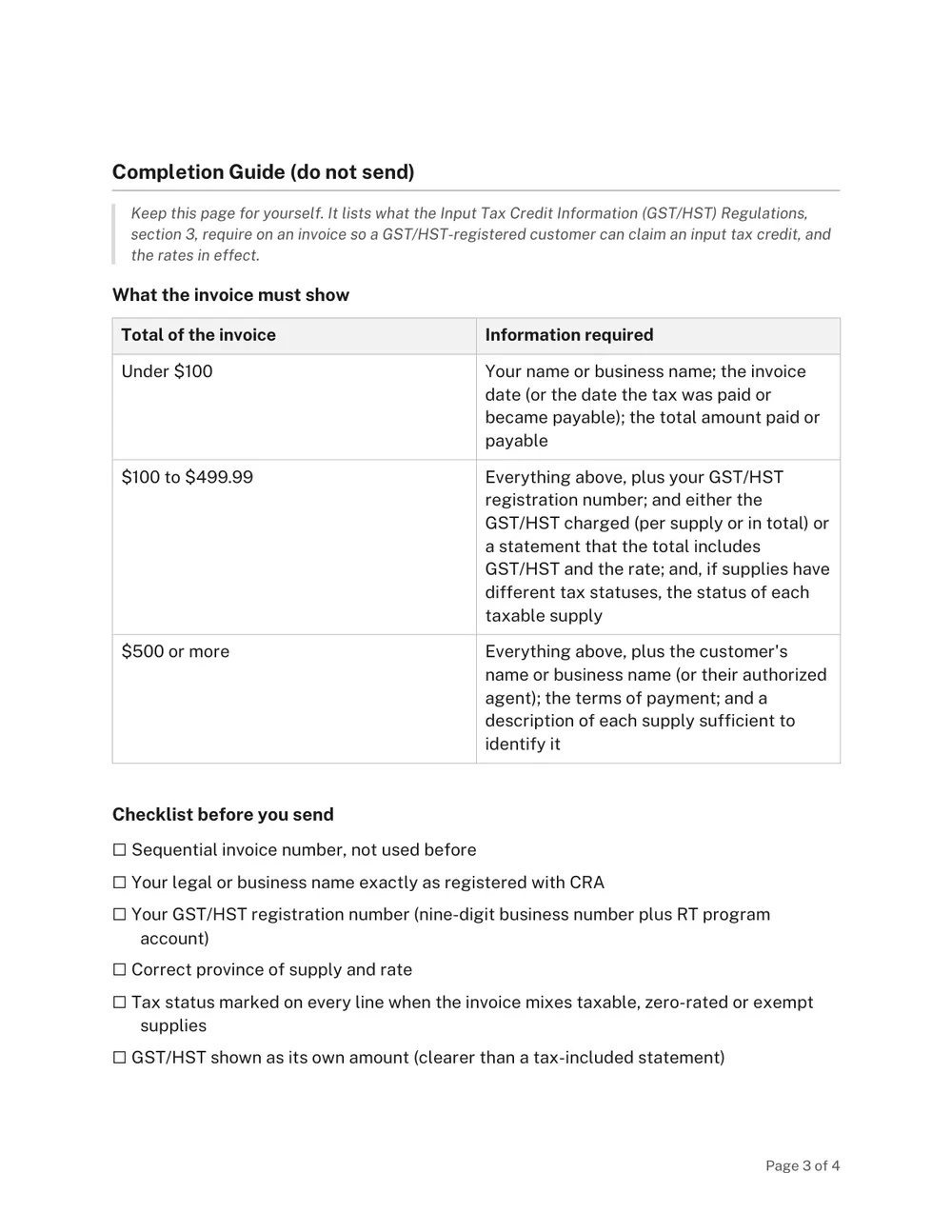 Page 3 of the Canada GST/HST Invoice Template