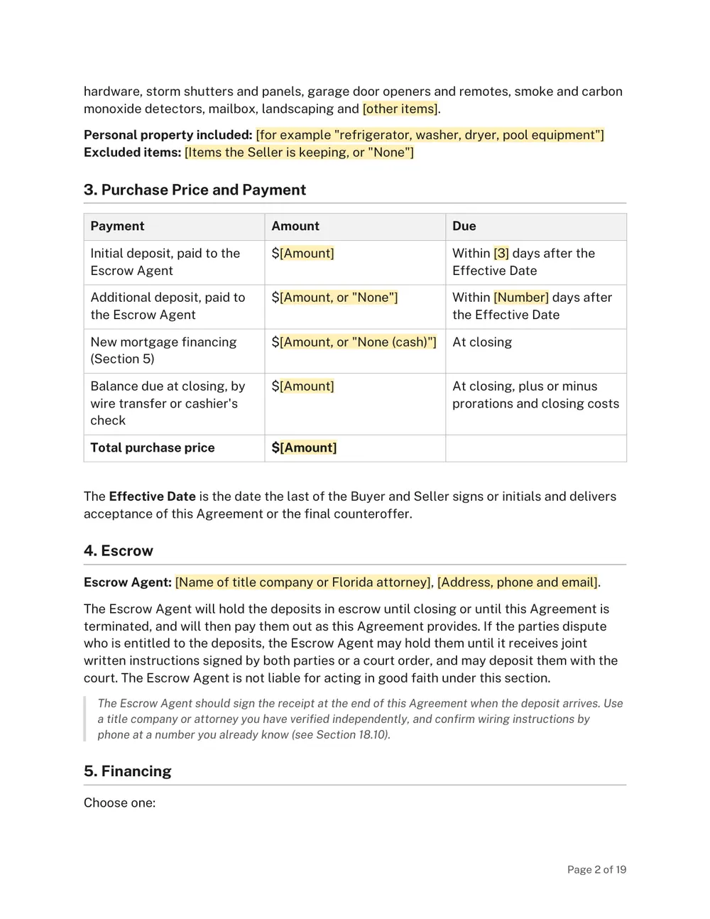 Page 2 of the Florida For Sale by Owner Contract Template