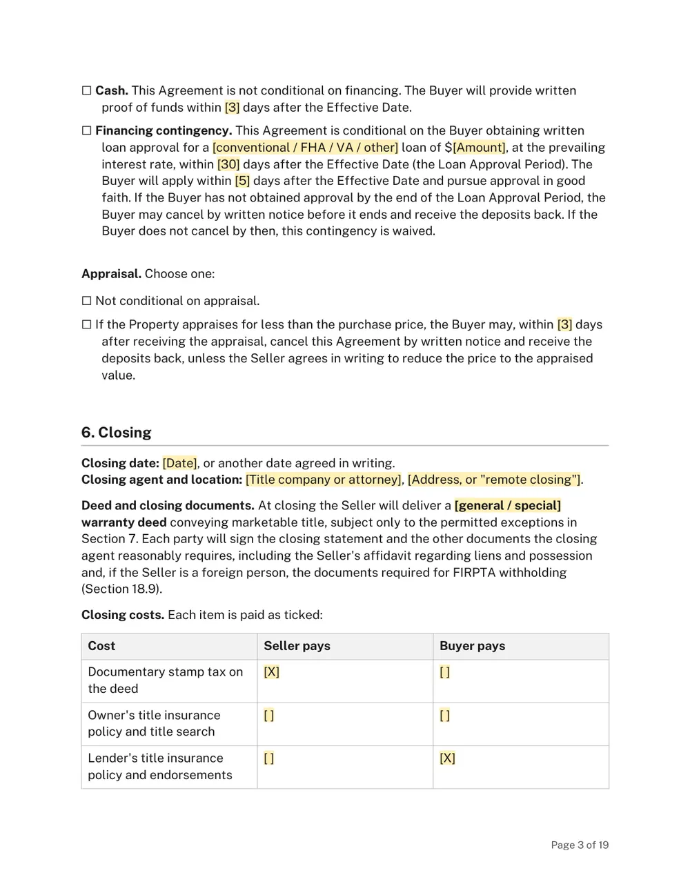 Page 3 of the Florida For Sale by Owner Contract Template