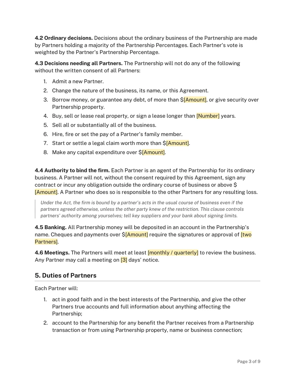 Page 3 of the Ontario Partnership Agreement Template